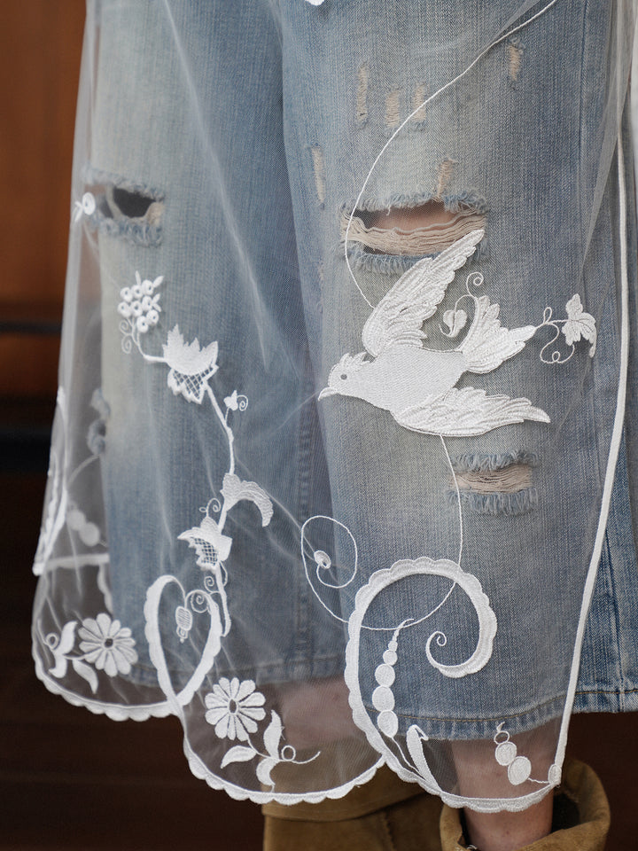 Vintage High-Waisted Distressed Wide-Leg Jeans