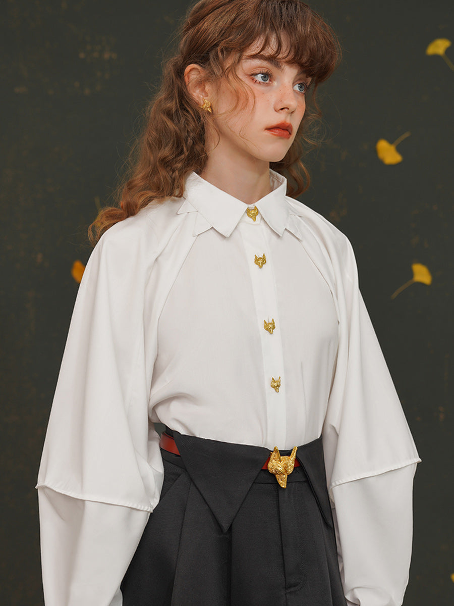 Original retro three-dimensional lantern sleeve shirt, heavy industry fox embroidery goddess, young silhouette white shirt