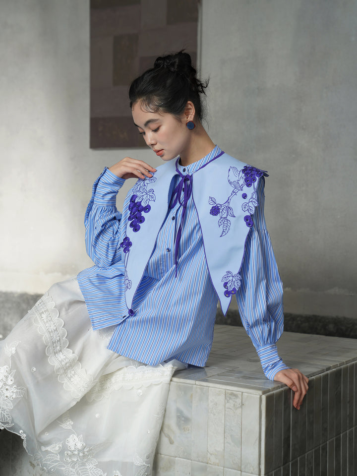 French Artistic Grape Vine Embroidered Detachable Collar | Vintage Capelet Accessory