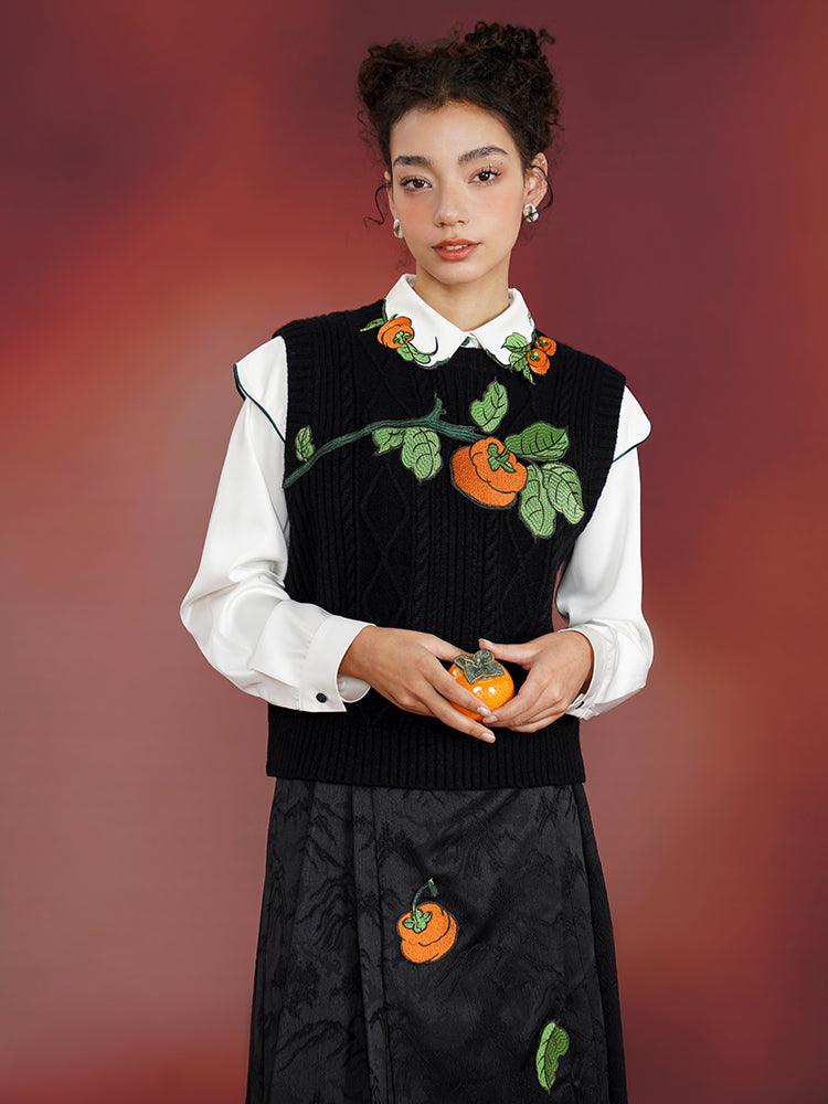 Persimmon Bliss  Cream Blouse - High-End New Chinese Retro Embroidered Top