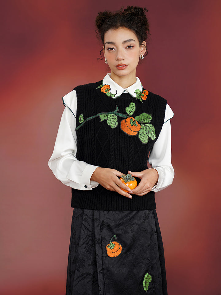Persimmon Bliss  Cream Blouse - High-End New Chinese Retro Embroidered Top