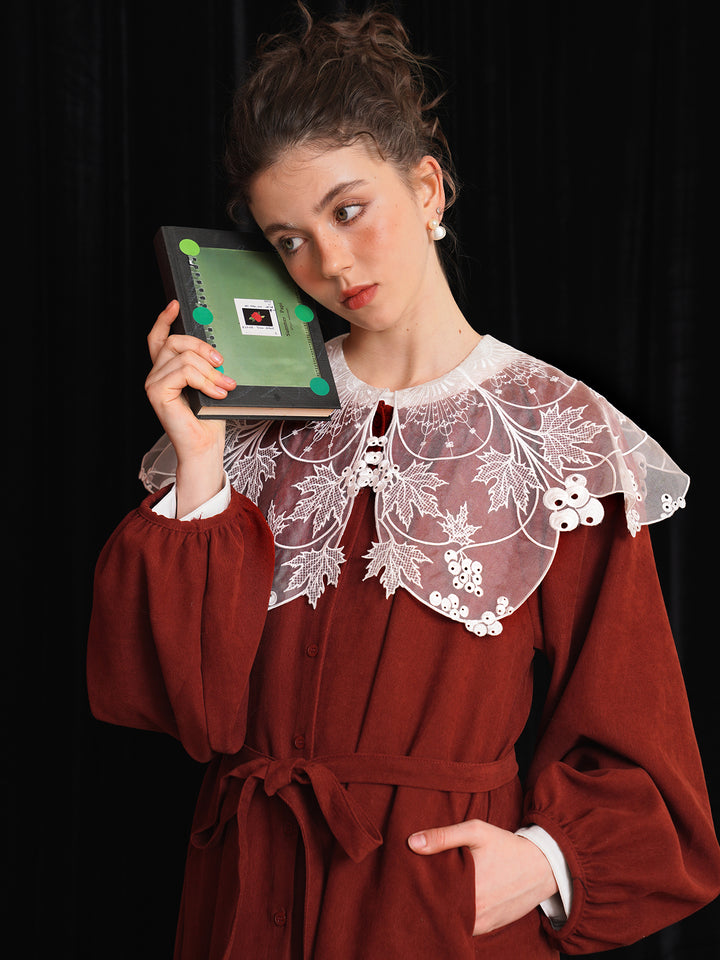 Vine Romance Lace Embroidered Blouse - French Retro Big Collar Sweet White Top