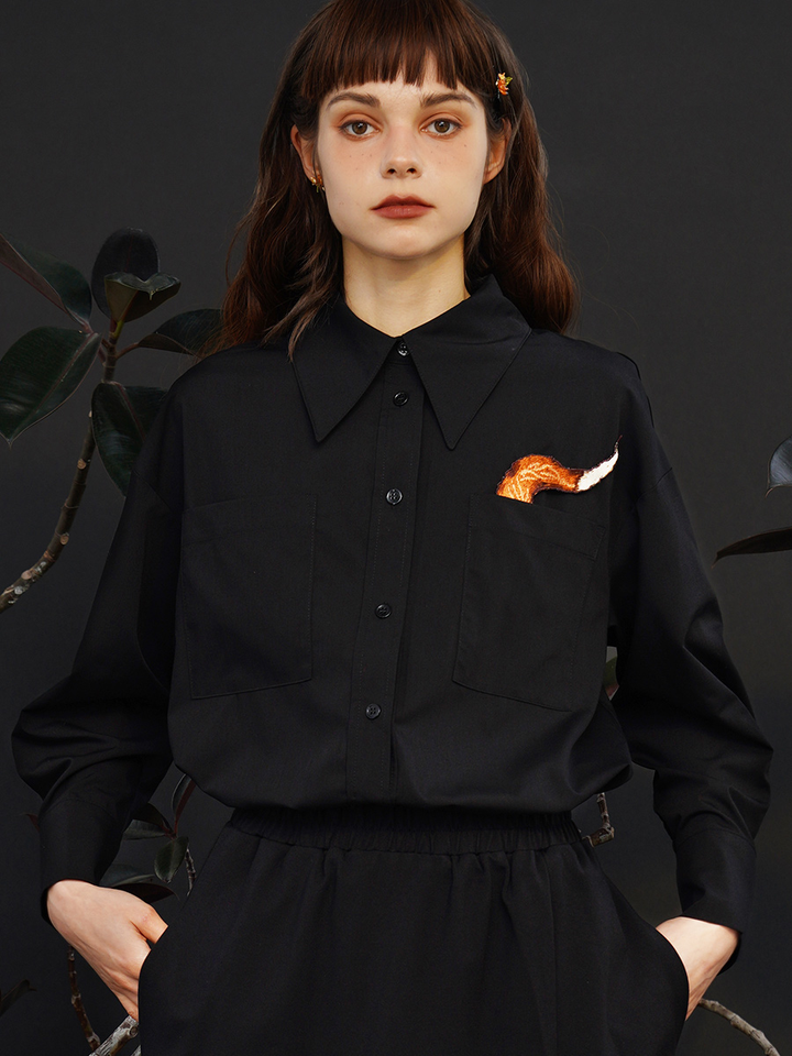 Original  niche fun exquisite embroidered shirt gender free retro art cotton top couple