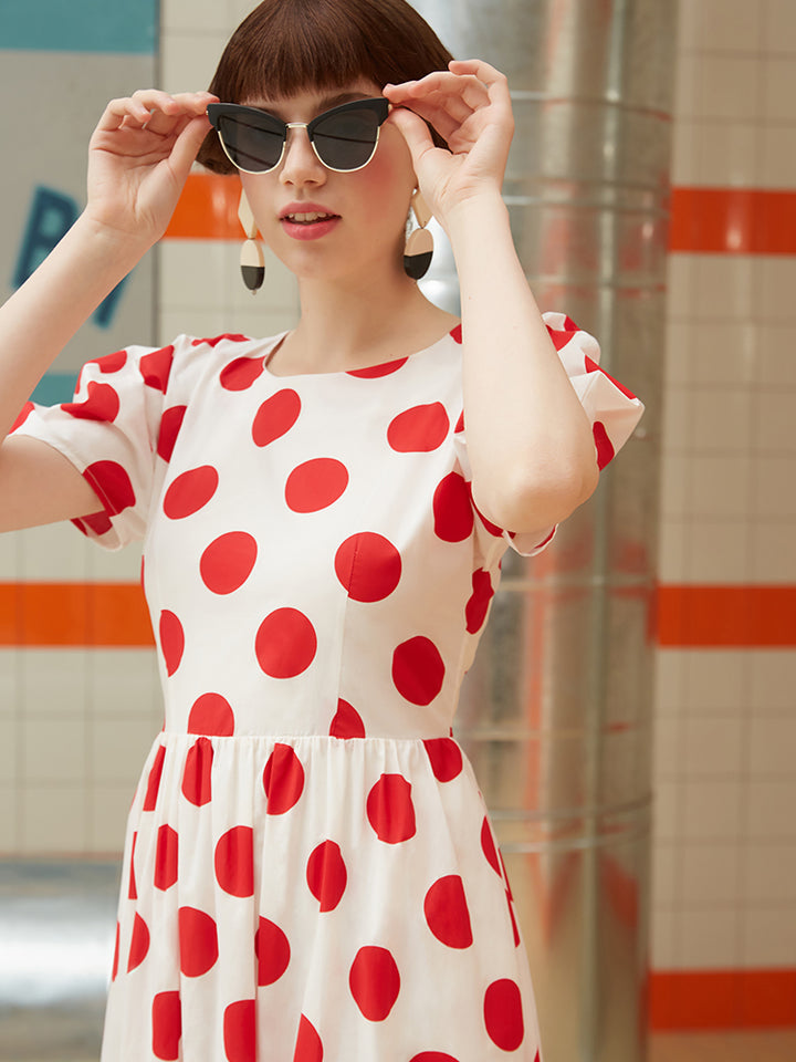 Retro Muse Polka Dot Dress - Original Summer Vacation Printed Maxi