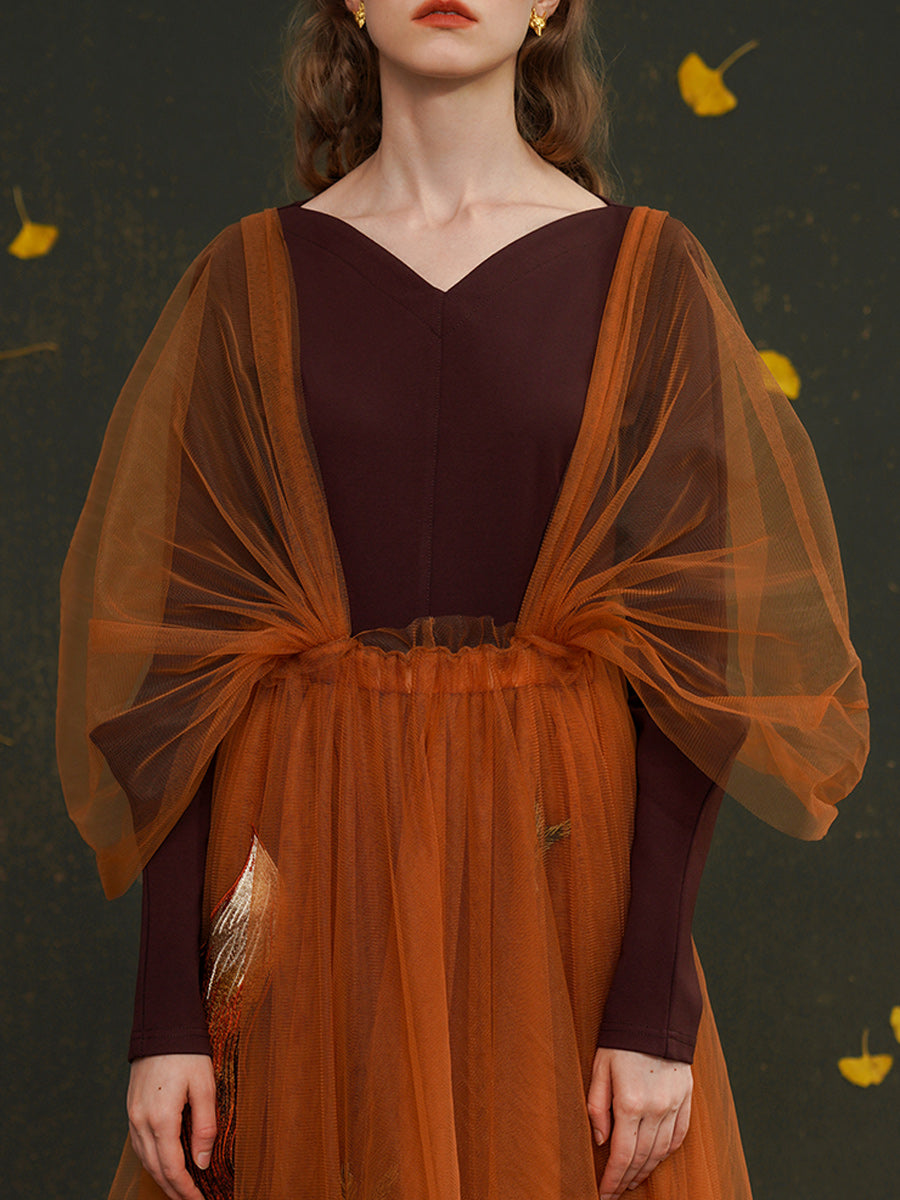 Original Fox Girl Multi layer Stacked Large Pendant Skirt Retro Maple Leaf Autumn Pong Skirt Strap Half body Skirt