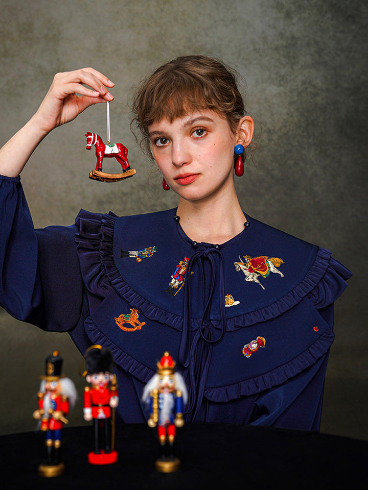 Original design Embroidered shirt French retro manor loose and detachable shawl top for autumn and winter women