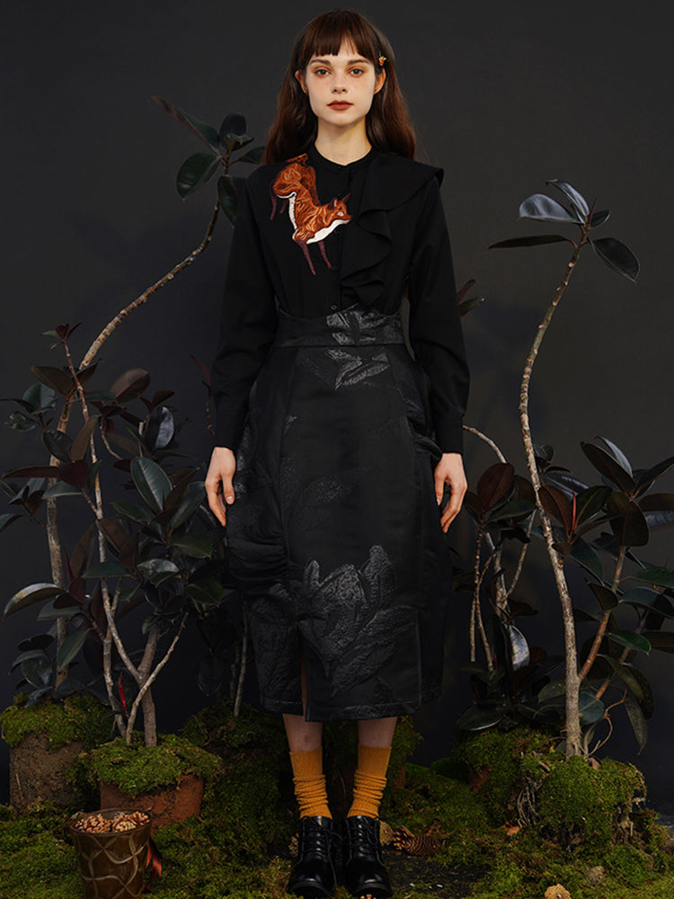 Fox Story  Heavy Embroidered Shirt - Retro Ruffle Wave Blouse for Women