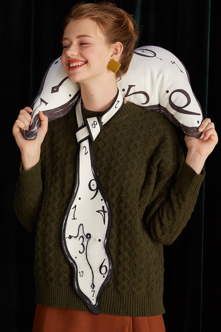 Original Design Time Passes Fun Design Sense Black and White Contrast Clock Tie Decoration