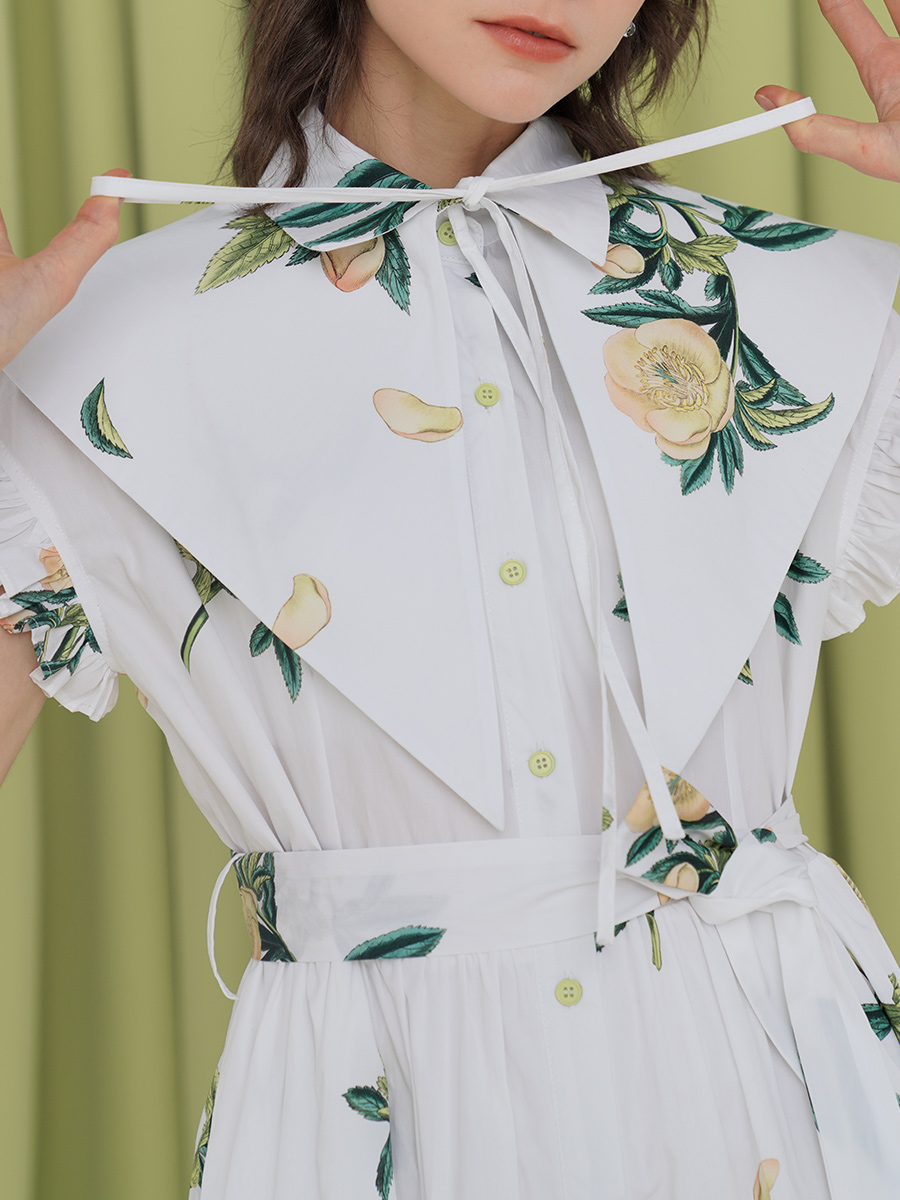 Original Early Spring French Romantic Plant Printed Tea Break Skirt for Palace Girls Retro Chic Dress for Women