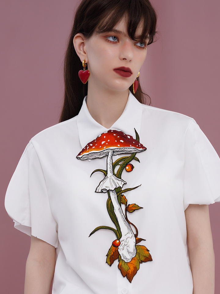 Original Heavy Industry Embroidery Retro Mushroom Berry Tie Women's Knot Free Tie Niche Shirt Accessories
