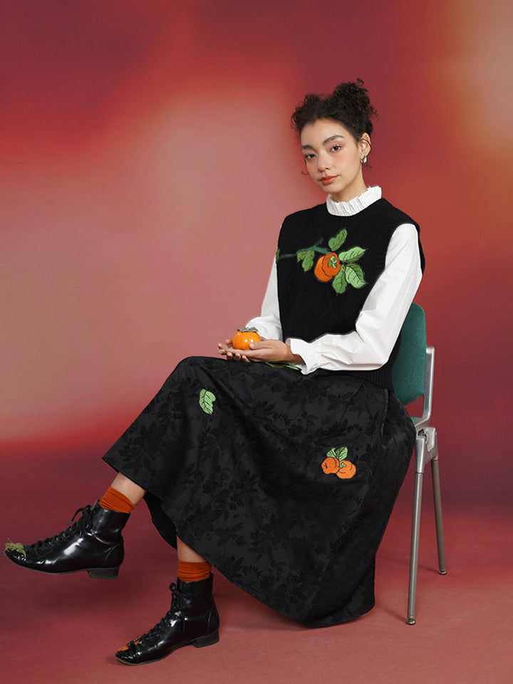 Original Chinese style embroidered vest, persimmon vest, sleeveless round neck, new Chinese retro style outerwear, layered sweater