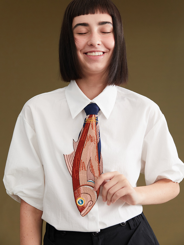 Original Design: Summer Design with Irregular and Fun Fishbone Embroidery Splicing Tie Accessories