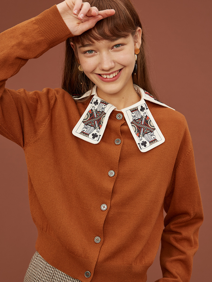 Original design 2025 fun poker card women's shirt design sense niche retro Hong Kong style top women's autumn