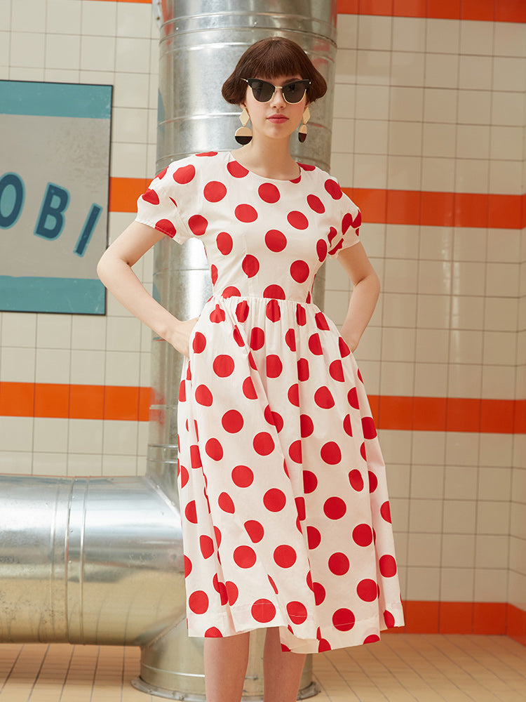 Summer new design retro polka dot dress vacation style printed dress women's long dress