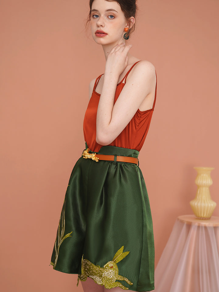 Whimsical Rabbit Tailored Bermuda Shorts - Slimming High-Waist Embroidered Casual Pants