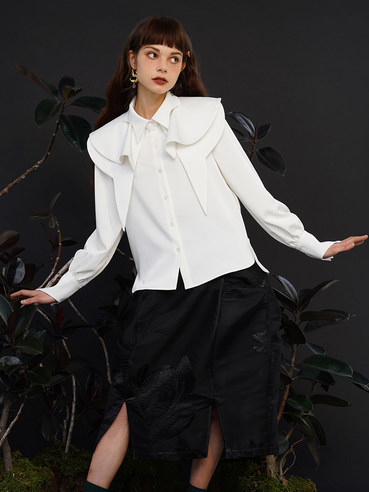 Original high-end French retro shirt for women in autumn, new detachable cape, niche design top