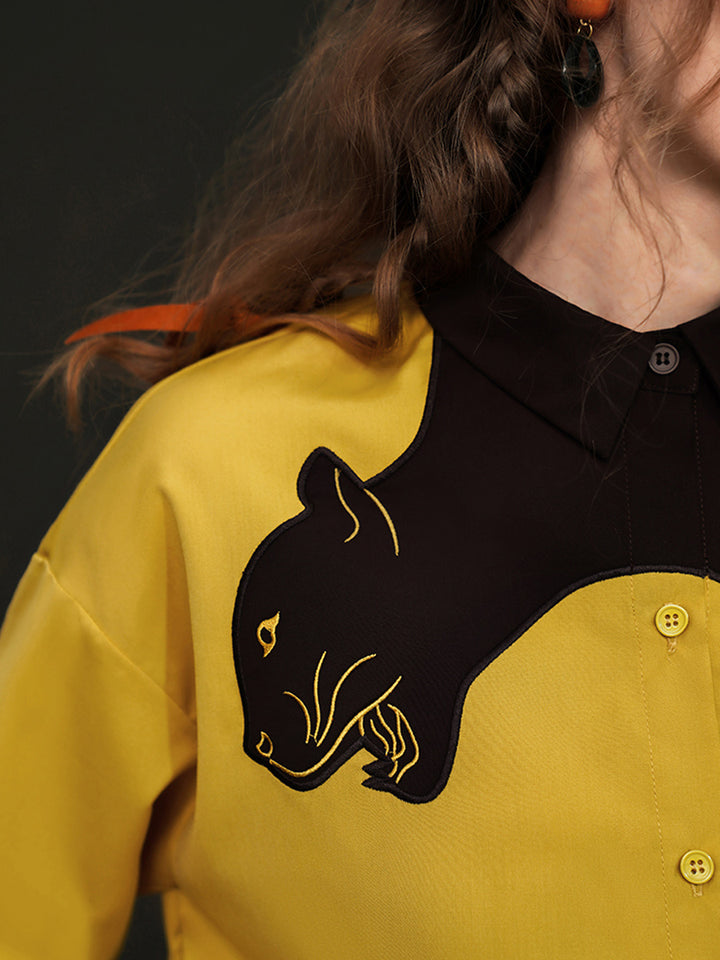 Original sleeved contrasting leopard shirt with artistic style retro spring top for women