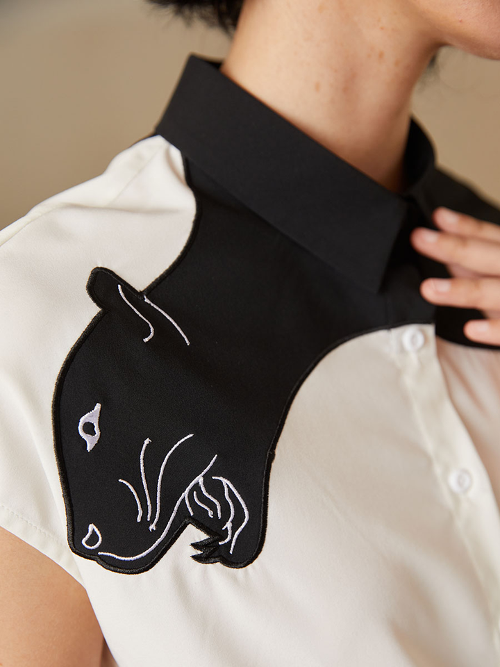 Urban Feline Leopard Shirt - Original Art Style Color Contrast Slimming Short Sleeve Blouse