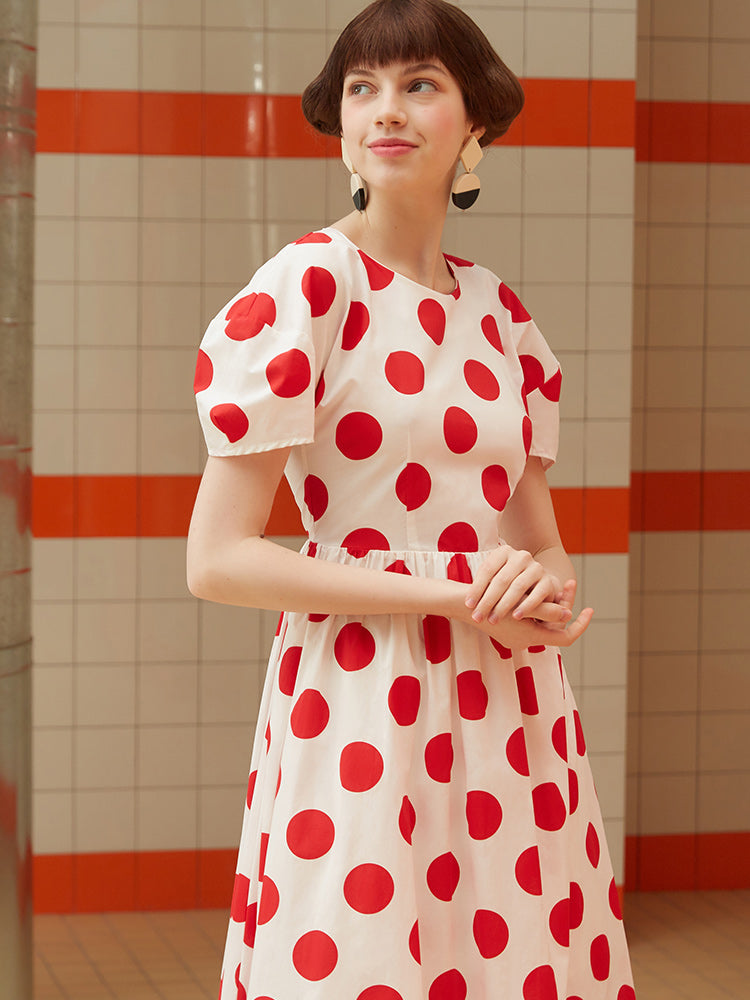 Summer new design retro polka dot dress vacation style printed dress women's long dress