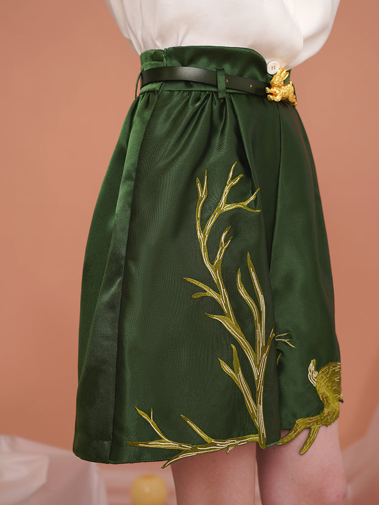 Whimsical Rabbit Tailored Bermuda Shorts - Slimming High-Waist Embroidered Casual Pants