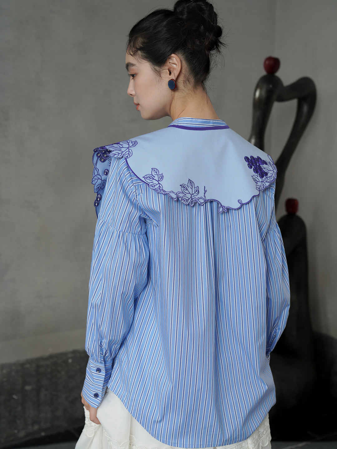 French Artistic Grape Vine Embroidered Detachable Collar | Vintage Capelet Accessory