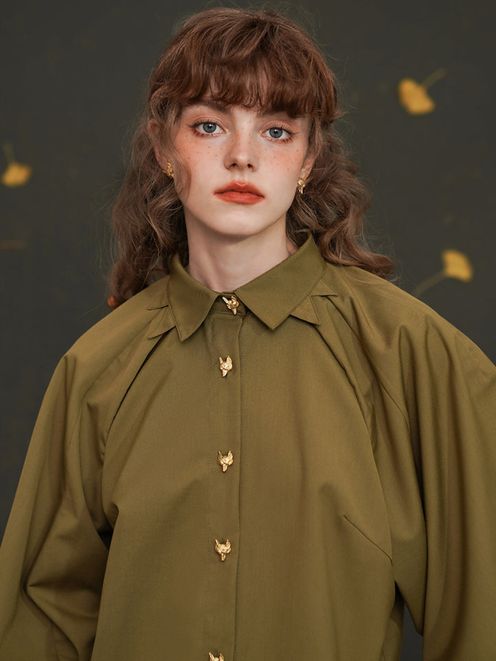 Original retro three-dimensional lantern sleeve shirt, heavy industry fox embroidery goddess, young silhouette white shirt