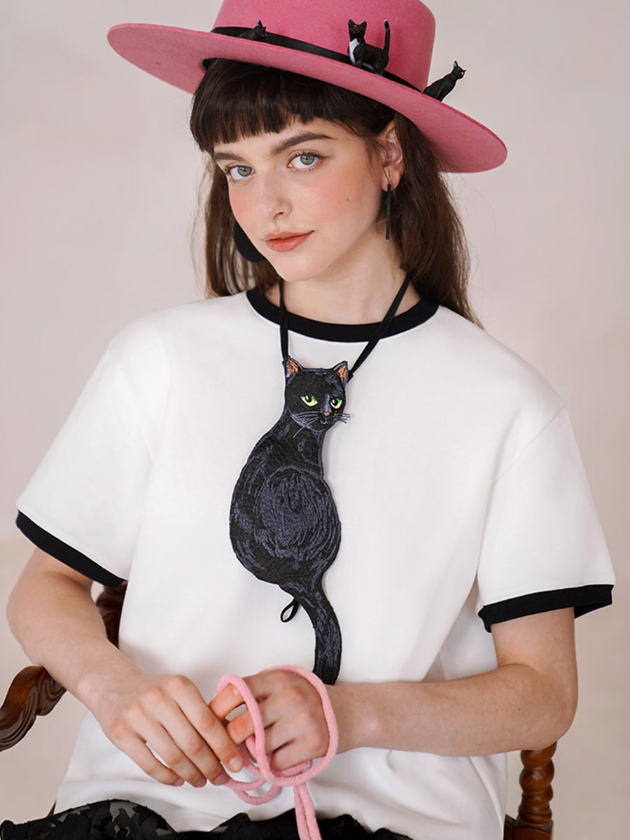 Camoooni Original design tie Black Cat series French retro niche design sense Tie women have personality