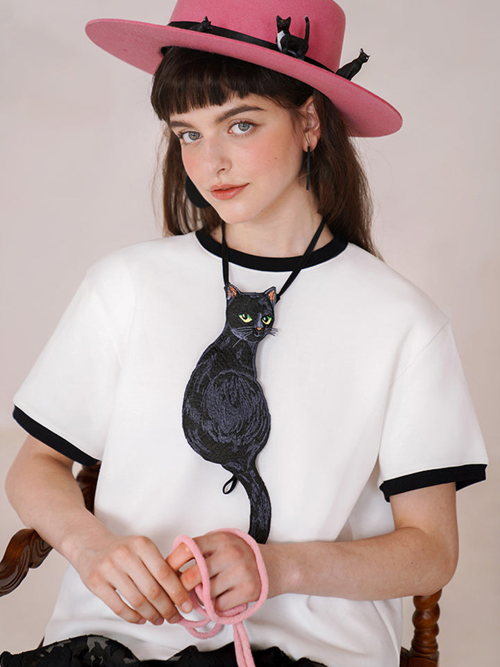 Camoooni Original design tie Black Cat series French retro niche design sense Tie women have personality