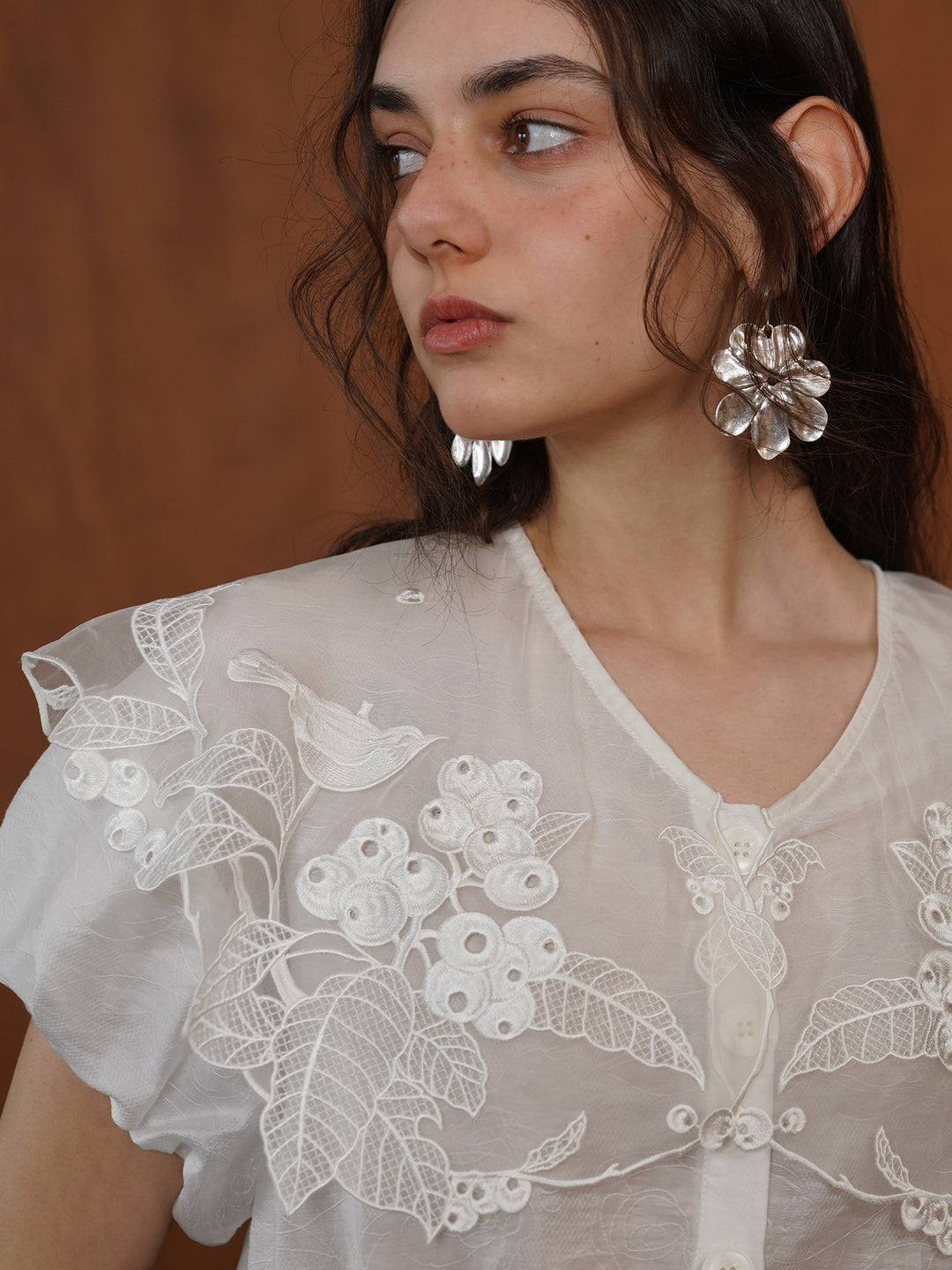French Vintage Intricate Embroidered Lace Shirt