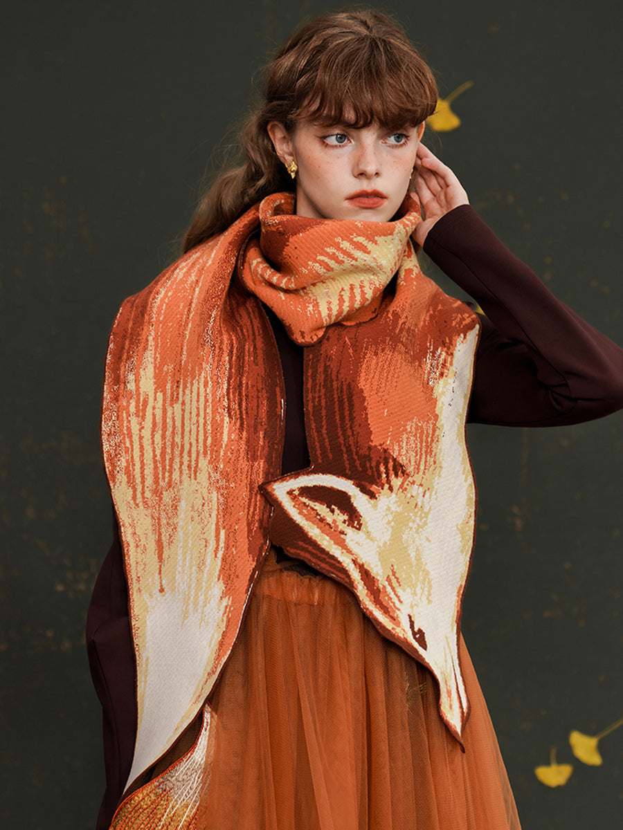 Original Scarf Women's Winter Red Shawl Retro Beautiful Scarf Knitted Warm Scarf Designer