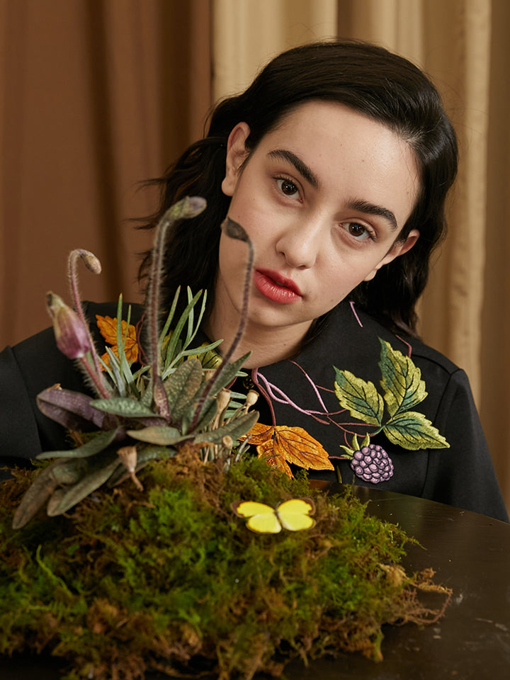 Leaf French Shirt - Original Embroidered Collar Retro Batwing Sleeve Top