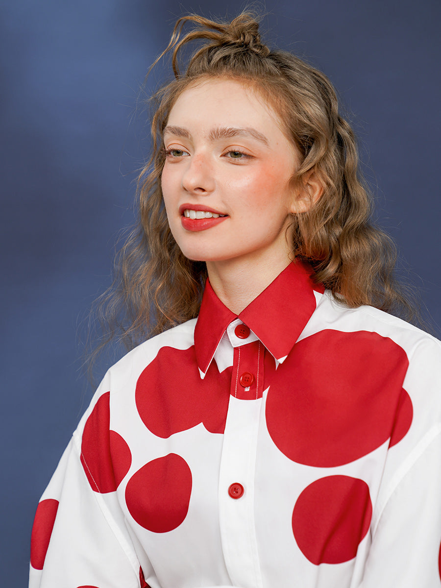 New original retro polka dot printed commuter shirt with women's silhouette, classic design sense top, small shirt