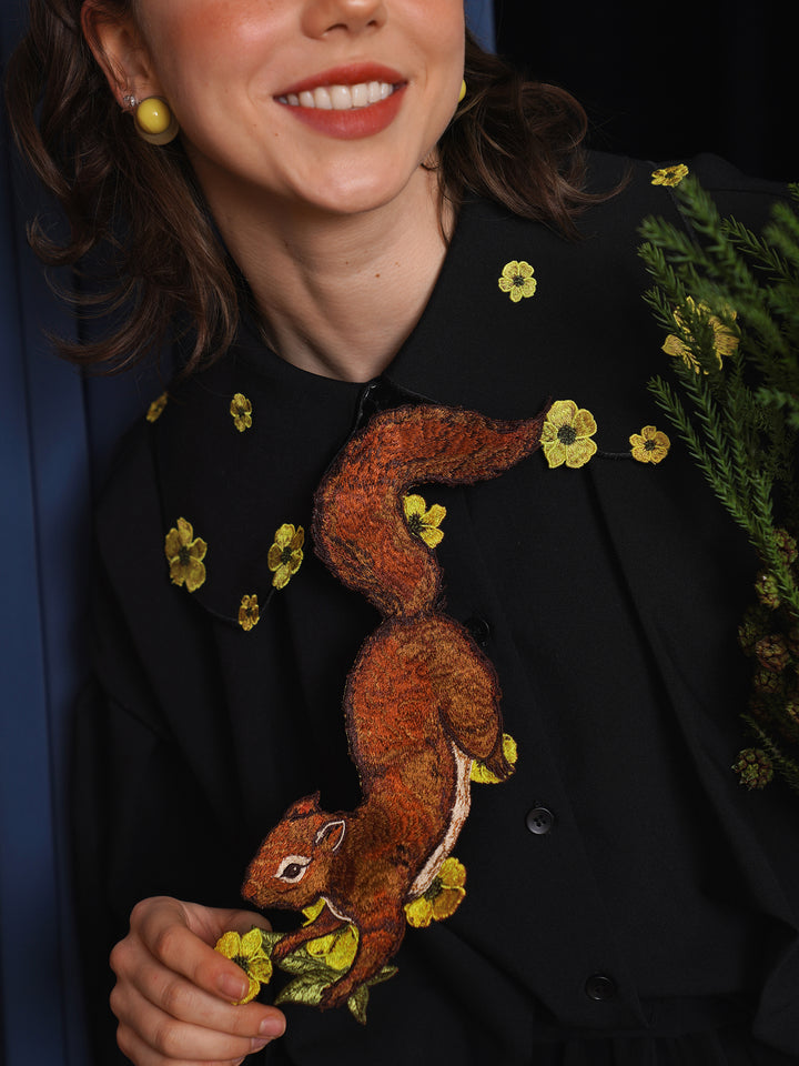 Forest Fairy Squirrel & Flower Embroidered Tie - Retro Knot-Free Niche Gift