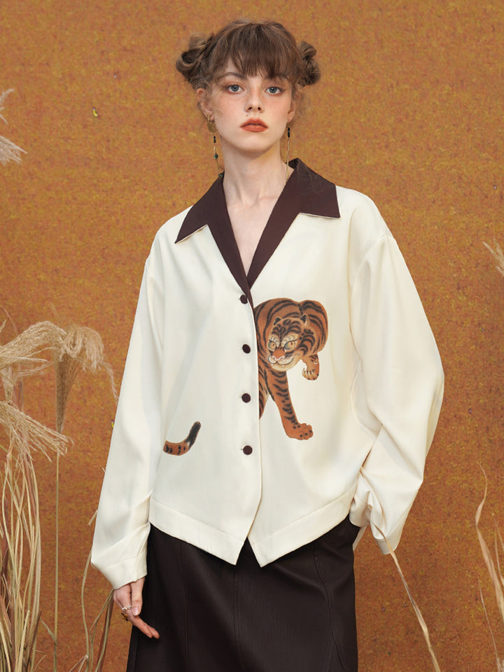 Original new design printed shirt niche casual long sleeved Japanese retro commuting shirt women's top