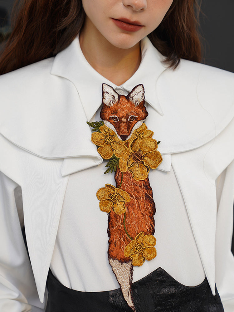 "Fox Tail" Embroidered Necktie - Vintage Flower Knot-Free Tie