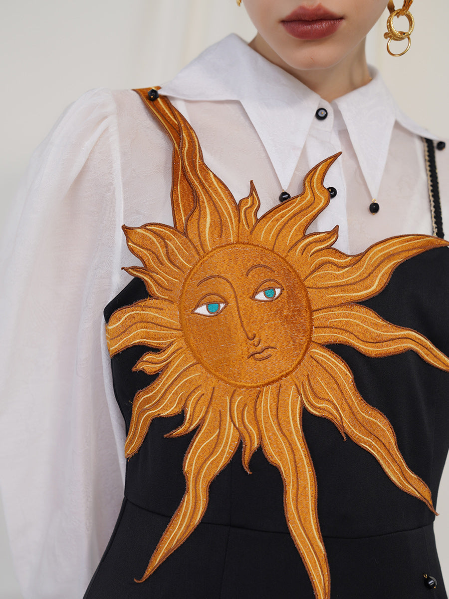 Original retro dress dress with heavy embroidery and suspender design, high waist slim fit and large swing dress for autumn and winter