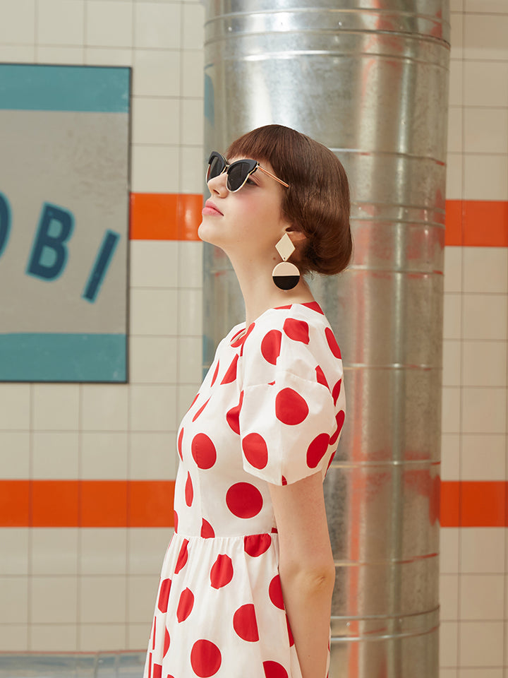 Retro Muse Polka Dot Dress - Original Summer Vacation Printed Maxi