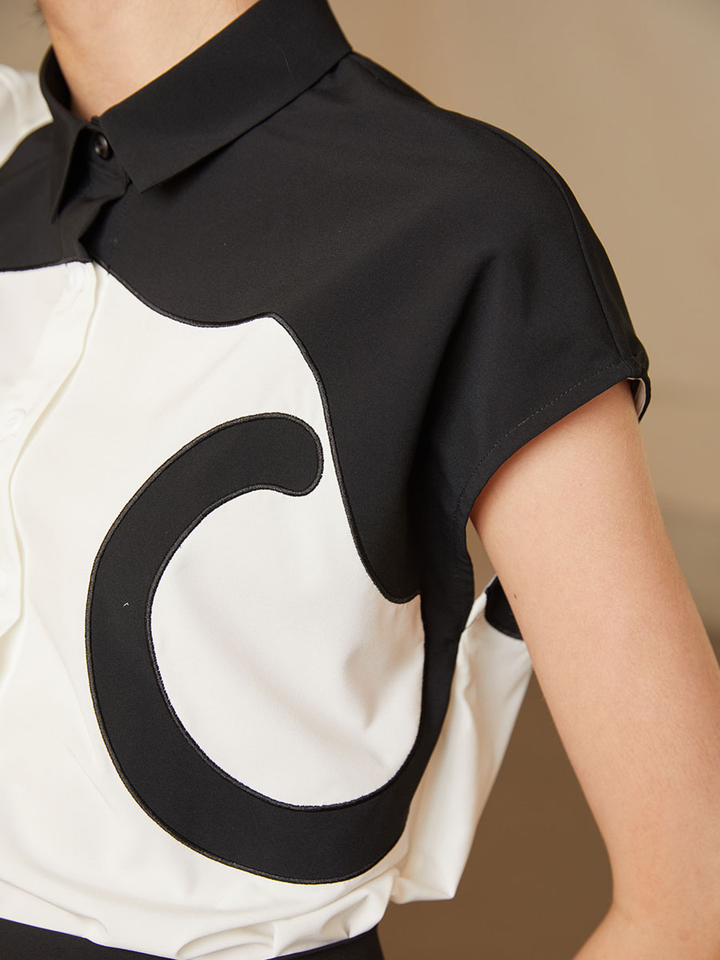 Urban Feline Leopard Shirt - Original Art Style Color Contrast Slimming Short Sleeve Blouse