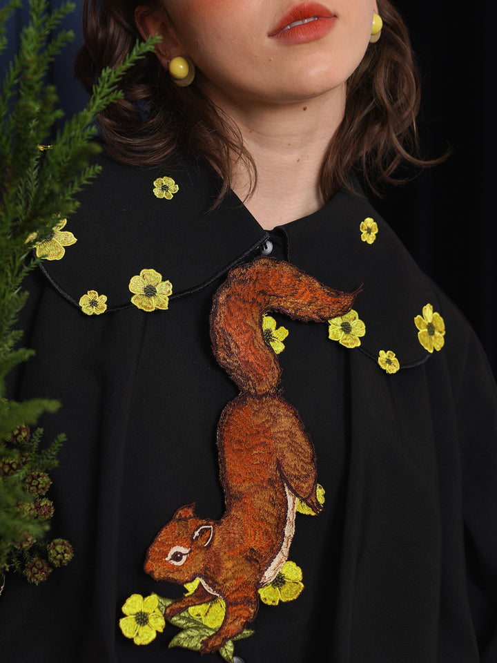 Forest Fairy Squirrel & Flower Embroidered Tie - Retro Knot-Free Niche Gift