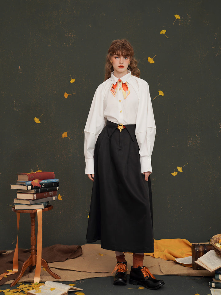 Artistic Fox Hand-Painted Narrow Scarf - Vintage Skinny Silk-Feel Long Tie