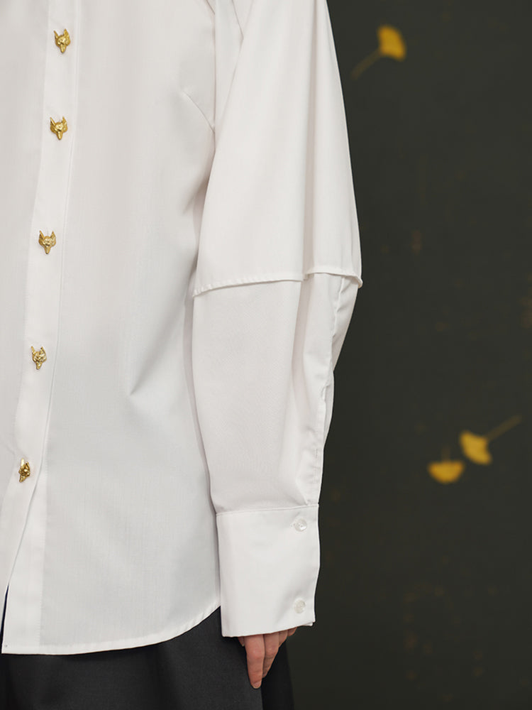 Fox Spirit  Lantern Sleeve Shirt - Heavy Embroidered Vintage White Blouse