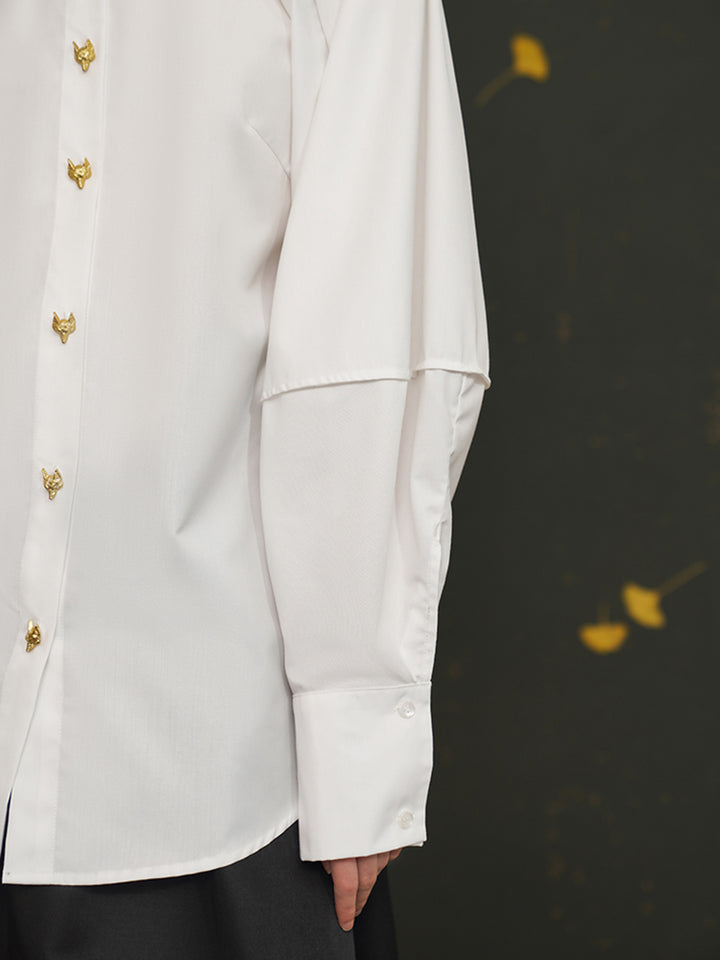Fox Spirit  Lantern Sleeve Shirt - Heavy Embroidered Vintage White Blouse