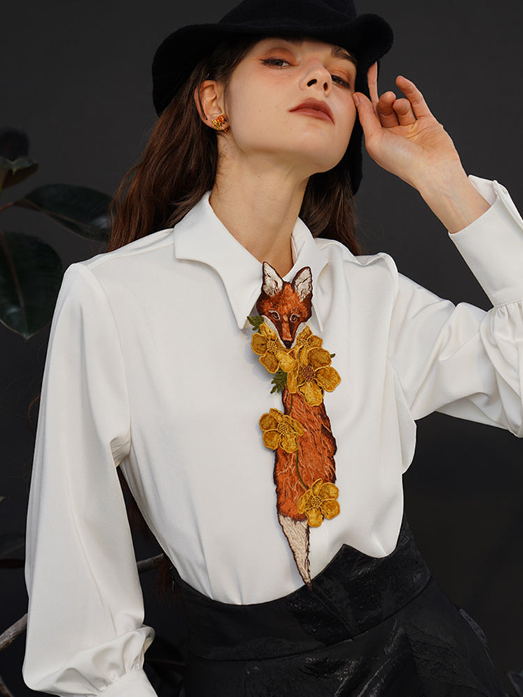 "Fox Tail" Embroidered Necktie - Vintage Flower Knot-Free Tie