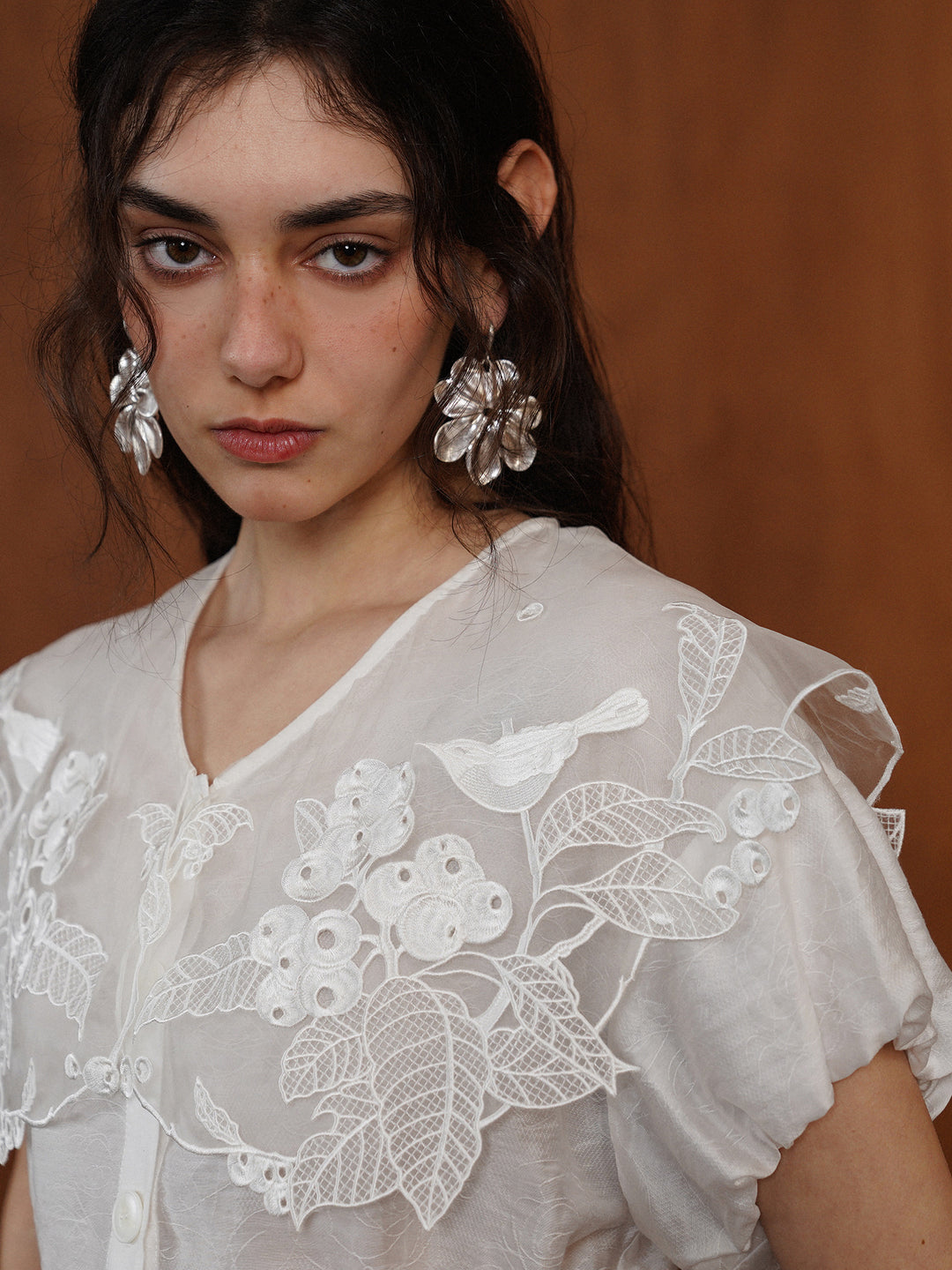 French Vintage Intricate Embroidered Lace Shirt
