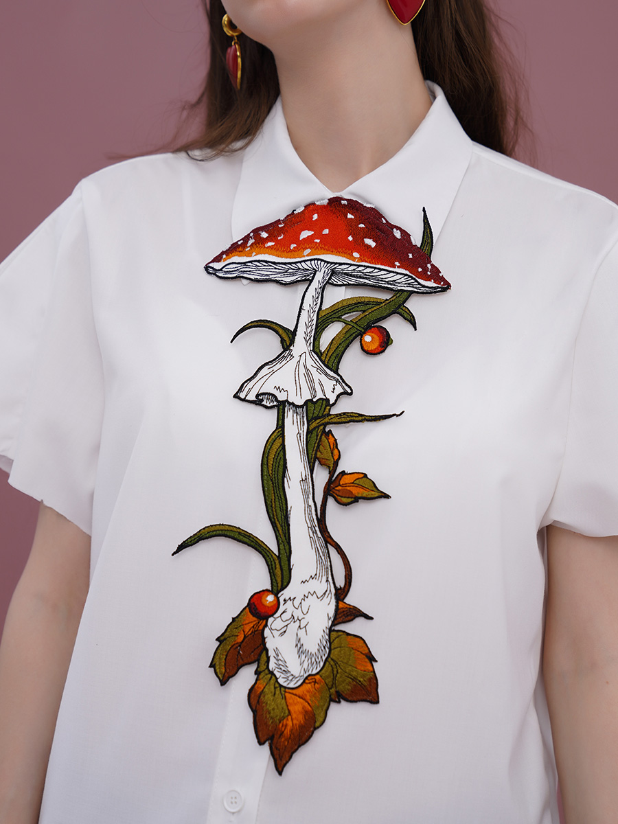 Original Heavy Industry Embroidery Retro Mushroom Berry Tie Women's Knot Free Tie Niche Shirt Accessories