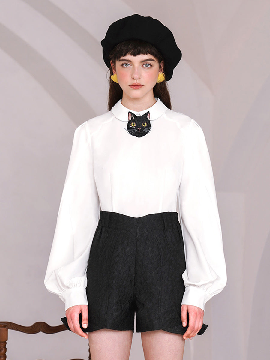 Original retro embroidered bow tie for women, delicate cat head shirt accessories, niche design, couple pairing