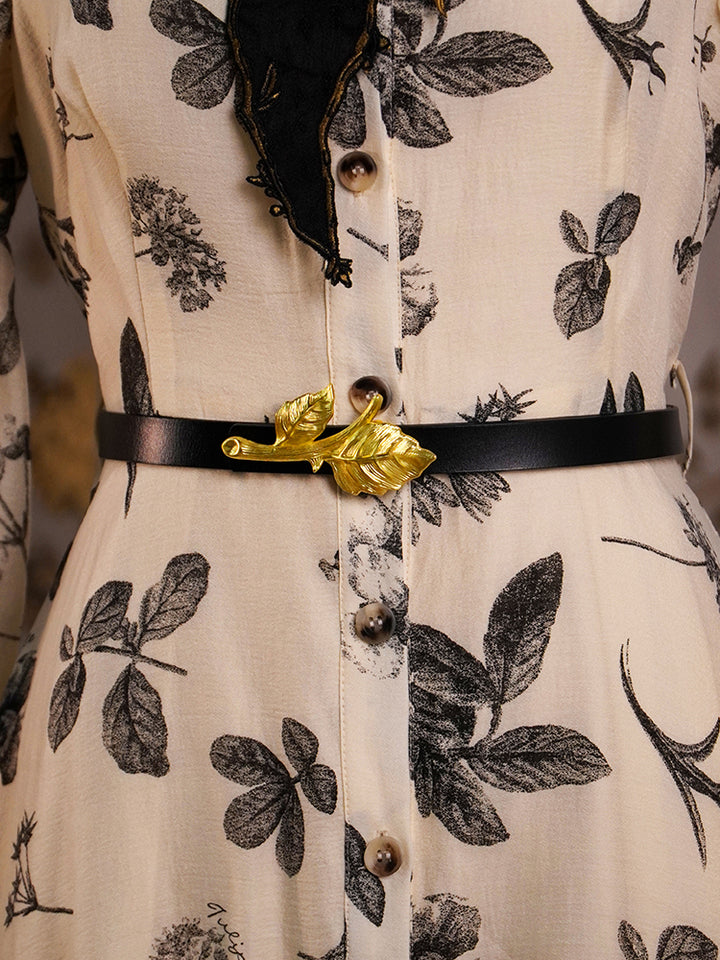 Metal belt with vintage style, featuring a leaf-shaped alloy and interchangeable buckle
