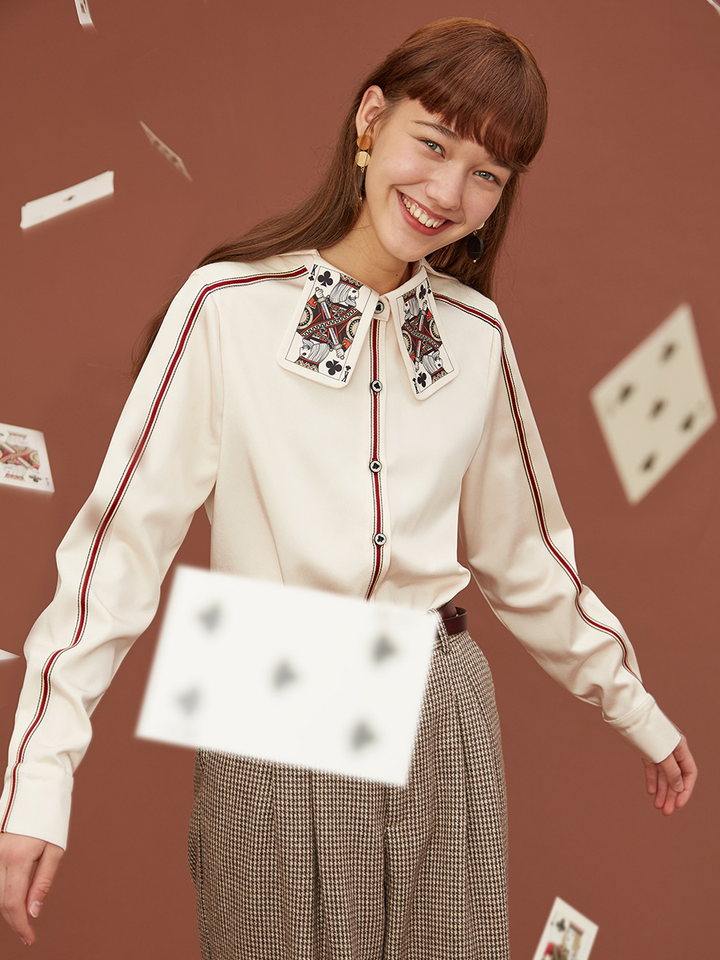 Original design 2025 fun poker card women's shirt design sense niche retro Hong Kong style top women's autumn