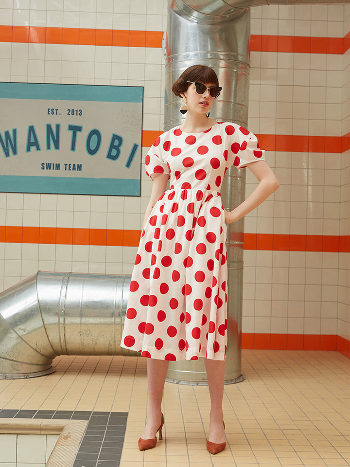Retro Muse Polka Dot Dress - Original Summer Vacation Printed Maxi