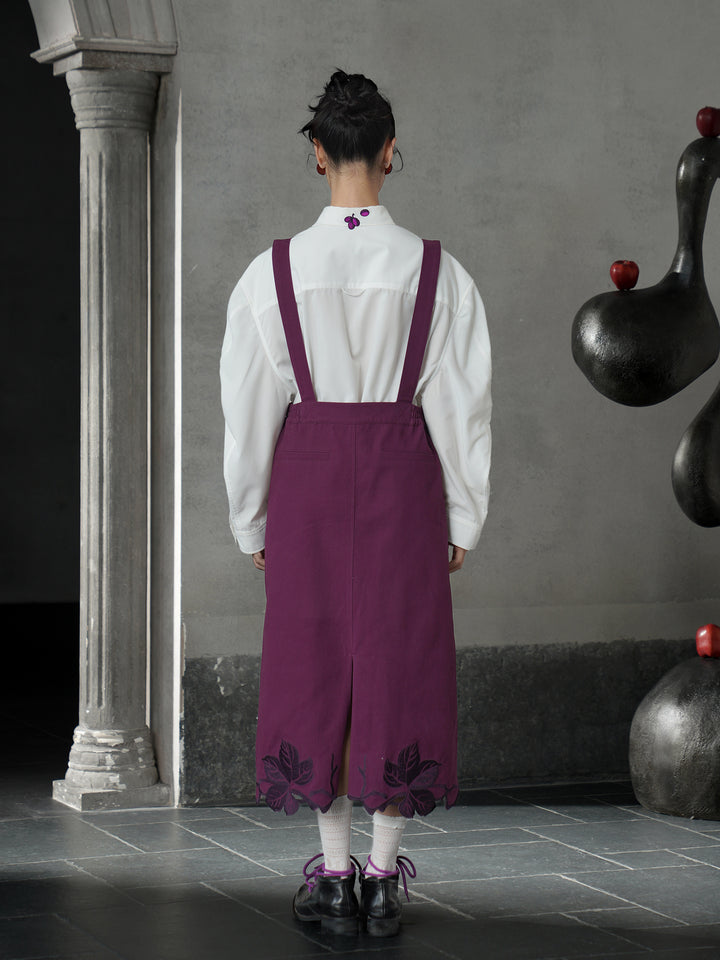 Vintage Grape Purple Embroidered Shirt | Contrast White Lapel Blouse